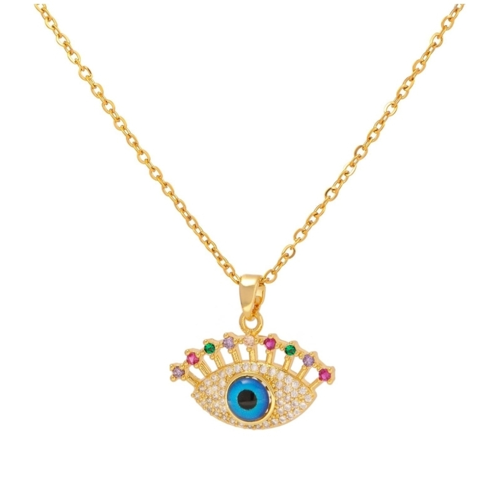 Gold 18k Plated Evil Eye Pendant Necklace Waterproof